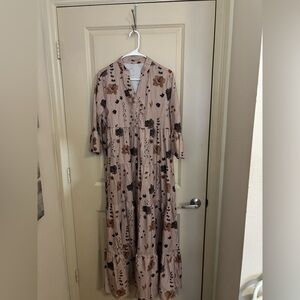 SHEIN Floral Long Sleeve Dress in Pink and Brown